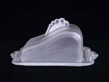 Vintage Frosted Glass Slant Dome Cheese Dish