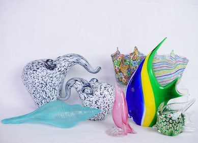 Group of 8 Murano Style Art Glass