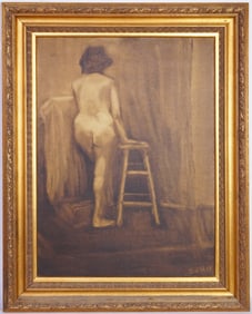 Vintage Artist Signed Oil on Board,Nude Woman