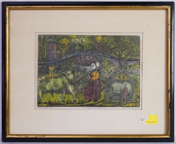 Louise Augus(American, 20th C) Woodcut On Paper, 'Europa And The Bull'