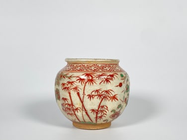 Chinese Red and Green Enamels 'Bamboo' Porcelain Jar
