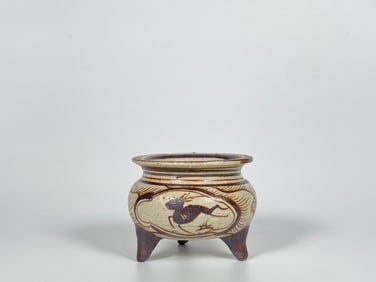 A Jizhou Painted 'Leaping Deer' Tripod Incense
