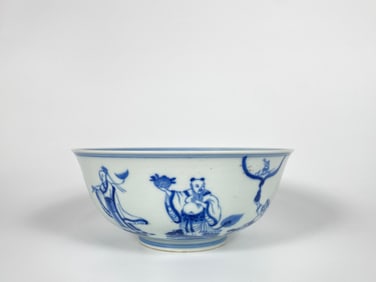 A Blue and White 'Eight Immortals' Porcelain Bowl