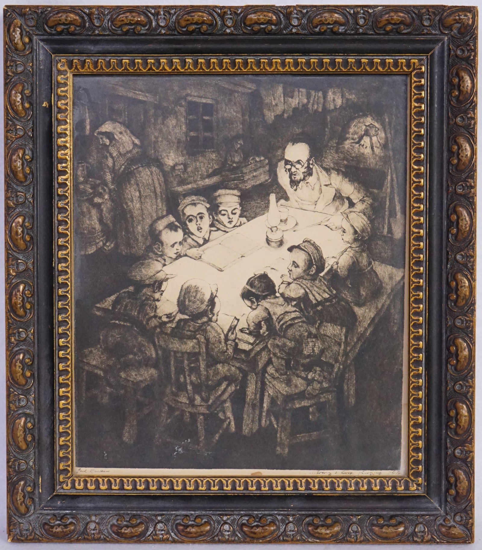 Saul Raskin (Russian,1878-1966) Etching,"Yeshiva / Early Jewish Schooling": Approximate size: 10.25x11.75 in Shipping: We offer in-house shipping services for most small items. This means that we will take care of packing and shipping the items directly to you. For larger or