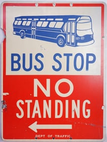 Vintage NYC Bus Stop No Standing Metal Street Sign