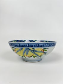 Large Chinese Wucai 'Peach' Porcelain Bowl