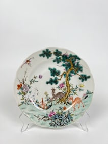 Chinese Famille Rose 'Deer And Pine' Porcelain Plate