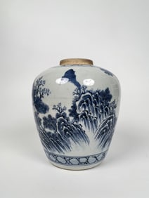 A Blue And White 'Master of The Rocks' Jar