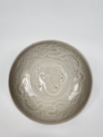 Chinese Qingbai-Glazed Moulded 'Dragon'Bowl