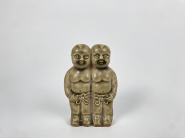 Chinese Glazed Figure of Conjoined Twins