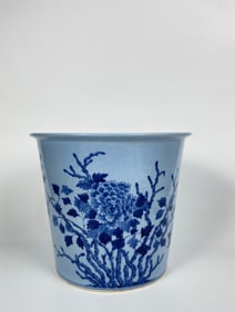 Chinese Blue And White 'Peonies And Butterflies'Flower Planter