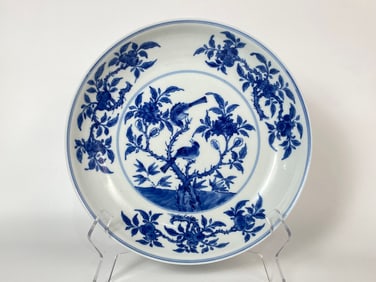 Chinese Blue And White 'Sanduo' Plate