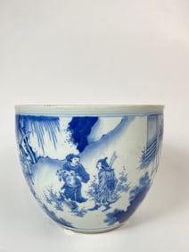 A Chinese Blue And White 'Figural' Jardiniere