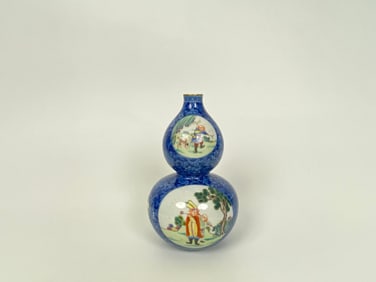 Chinese Blue Ground Famille Rose Double-Gourd Vase