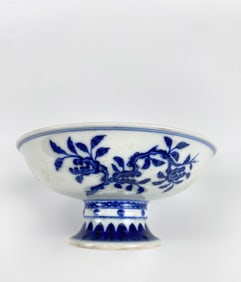Chinese Blue And White 'Sanduo' Stem Bowl