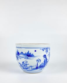 A Small Chinese Blue And White 'Figural' Jardiniere
