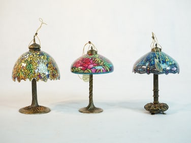 Set of Three Tiffany Style Porcelain Lamps Ornaments