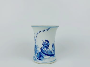Small Chinese Blue and White Brush Pot, Qing Dynasty