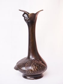 Japanese Showa Bronze Duck Vase