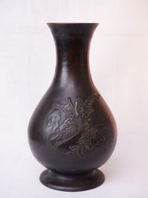 Japanese Bronze Vase with Koi, Meiji Period 19th Century