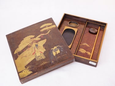 Japanese Suzuribako Writing Box,Ink-Stone, Water-Dropper and Brush