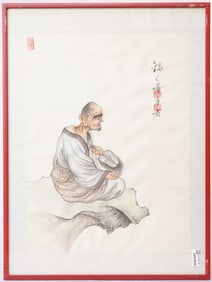 Chinese Painting 'Buddhist Monk',Water Color on Slik