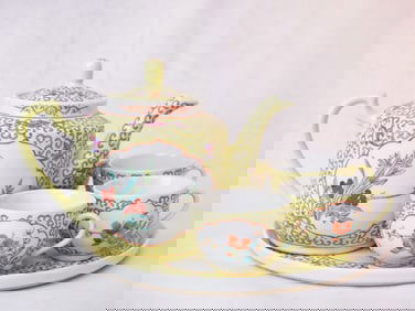 Vintage Chinese Enamel Porcelain Teapot Set