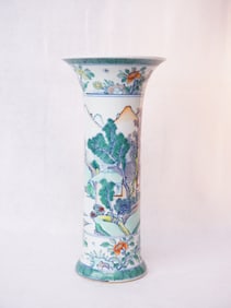 Chinese Doucai Landscape Porcelain Beaker Vase ,19th-20th Century