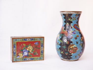 Chinese Cloisonne Enamel Vase and Box, 19th Century