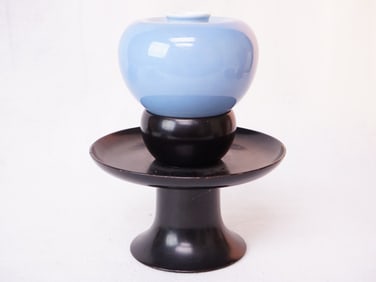 Chinese Clair De Lune Water Pot Kangxi Mark with Wood Stand