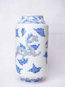 Chinese Underglaze Blue/Red 'Dragon and Bat' Sleeve Vase