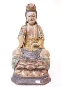 Chinese Carved and Painted Wood Figure of Buddha Late 19th/Early 20th Century