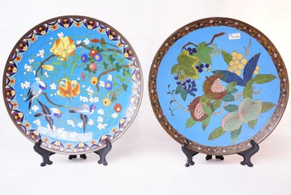 Lot of Two 19th Century Cloisonne Enamel Plates In Metal