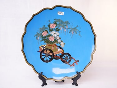 Japanese Cloisonne Enamel Lobed Charger with Carriage Car
