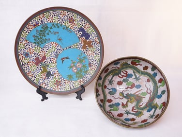 Japanese Cloisonne Charger and Bowl, Meiji Period