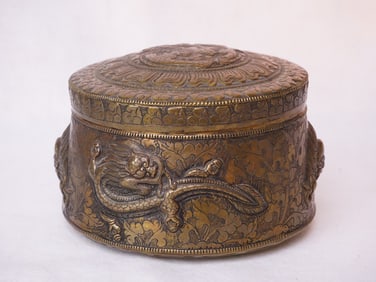 Tibetan Bronze 'Dragon' Ritual Box and Cover