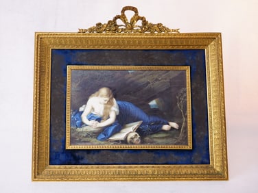 Painted Porcelain Plaque Depicting The Penitent Magdalene, Frame by B. Altman & Co