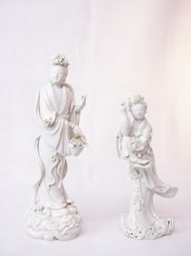 Two Chinese Blanc De Chine Figures of Guanyin, 20th Century Early