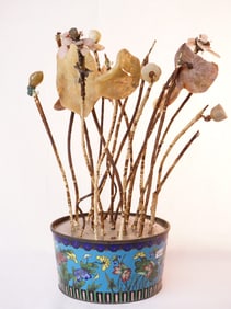 Chinese Cloisonne Planter with Jade Lotus ,Qing Dynasty