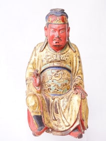 Chinese Gilt Lacquered Wood Guandi Figure, Qing Dynasty