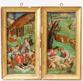 Italian Reverse Glass Paintings of Pastoral Life, 19th Century