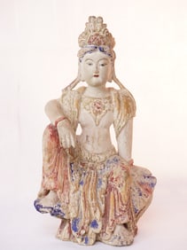 A Chinese Painted Wood Figure of A Bodhisattva