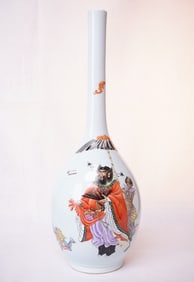 Chinese Famille Rose Bottle Vase with Judge of Hell Scene,20th Centery