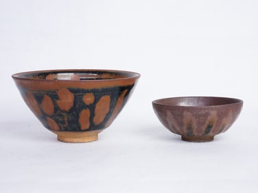 Lot of 2 Chinese Russet-Splashed Black-Glazed Porcelain Bowls