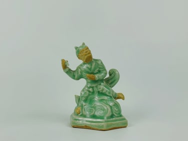 Chinese Celadon-Glazed 'Kuixing' Statue