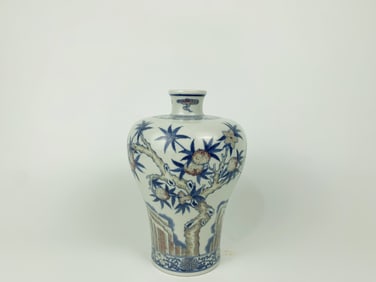 Chinese Copper Red & Blue Glaze Peach & Blossom Vase