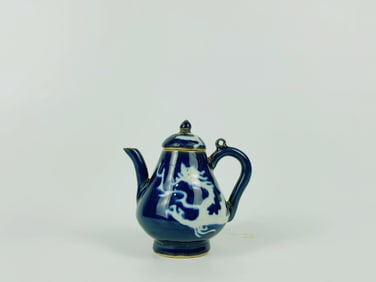 Chinese Cobalt Blue Ground White Dragon Kettle