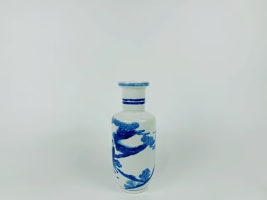 A Blue and White ' Figure Riding Tiger' Rouleau Vase, Qing Dynasty