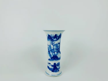 A Blue and White 'Landscape ' Gu-Form Vase, Qing Dynasty
