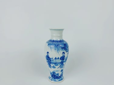 A Chinese Baluster Shaped Blue and White Vase with A Garden Scene